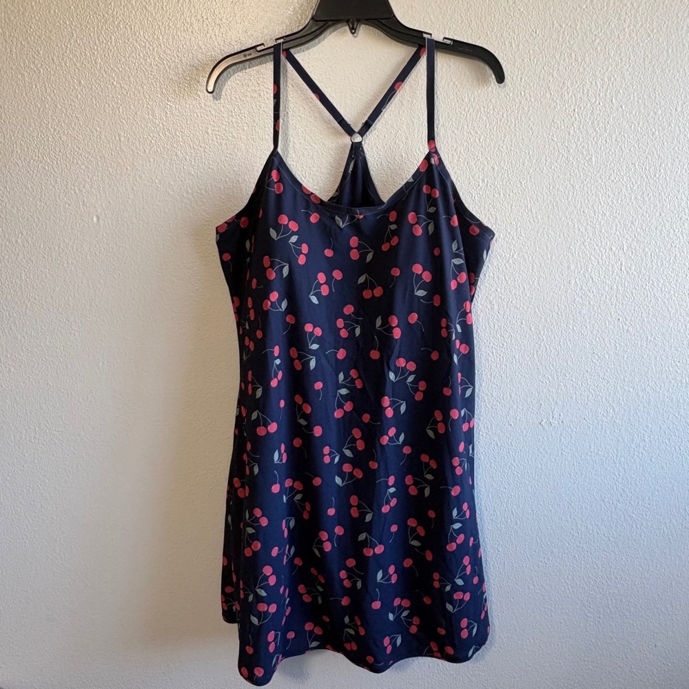 Outdoor Voices Size XXL Navy Blue Red Cherry Print Active Dress Travel Tennis